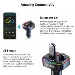 Dulcet Car FM Transmitter Bluetooth 5.0 Chipset with Dual Core Processor 18 W PD + QC 3.0 + 5 V 1 A, DC-T3X image 4