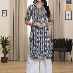 HERE&NOW Selection Of 3 Geometric Printed Round Neck Straight Kurtas-image-79