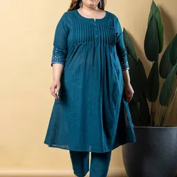 Readiprint Fashions Women Pleated Pure Cotton Kurta with Palazzos-image-44
