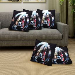 FABINALIV Set of 5 Avengers Print Cotton Blend Square Cushion Covers - Black-31