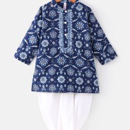 Babyhug Cotton Woven Full Sleeves Kurta and Dhoti Set Floral Print - Indigo-image-49