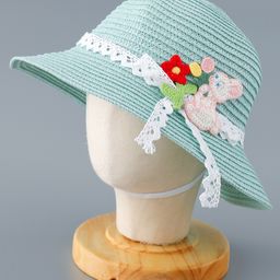 Babyhug Straw Hat with Flower and Bunny Applique - Blue-image-7