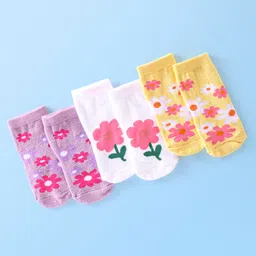 Cute Walk By Babyhug Cotton Knit Anti Bacterial Ankle Length Socks Floral Design Pack Of 3 - Multicolour-picture-32