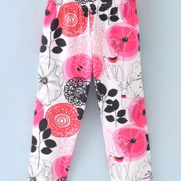 Doreme Cotton Lycra Knit Full Length Leggings Floral Print -Off White-image-81