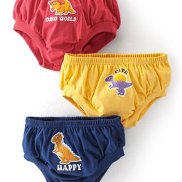 Doodle Poodle 100% Cotton Knit Dino Print Briefs Pack Of 3 - Yellow Navy & Limoges-image-0