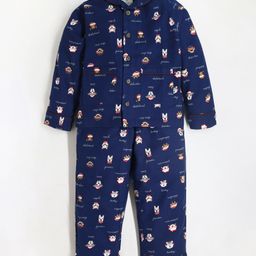 Cherry Crumble By Nitt Hyman Full Sleeves Animal Printed Night Suit - Navy Blue-image-38