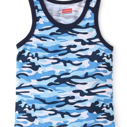 Babyhug 100% Cotton Knit Sleeveless Camouflage Print Sando - Blue-image-38