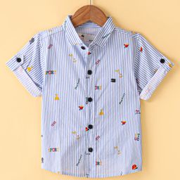 Dew Drops Poplin Half Sleeves Sports Printed Shirt - Blue-image-42