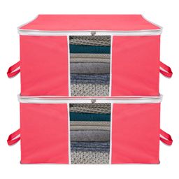 Kuber Industries Underbed Storage BagNon-Woven Blanket CoverRazai CoverWhite Border Transparent Window & HandleLargePack of 2,Pink,-image-96