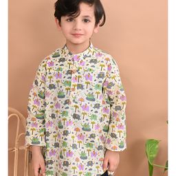 Superminis Full Sleeves Elephants Printed Kurta - Light Green & Multi Colour-image-44