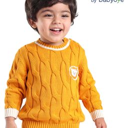 Babyoye Knitted Full Sleeves Pullover Sweater With Cable Knit Design and Patch Work Detailing - Yellow-image-90