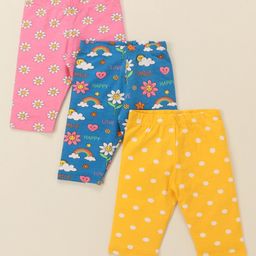 Babyhug Cotton Lycra Knit Three Fourth Striped  Leggings with Floral & Polka Dots Print Pack of 3 - Multicolour-image-91