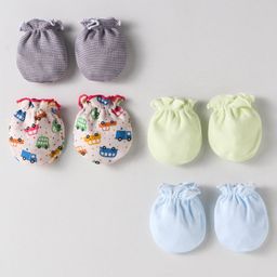 Ben Benny Interlock Knit Mittens with Prints Stripes Pack of 4 - Pastel Green Blue & White-picture-23