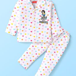 Babyhug Disney Single Jersey Knit Full Sleeves Heart & Snow White Printed Night Suit - White-picture-27