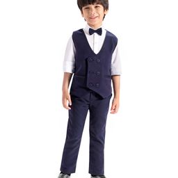 Babyhug Woven Full Sleeves Solid Colour 3 Piece Party Suit with Bow - Navy Blue-image-50