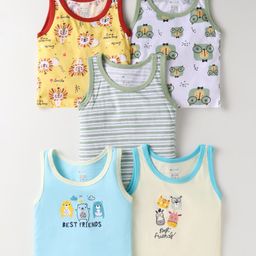 OHMS Single Jersey Knit Sleeveless Vests with Stripes& Animal Print Pack of 5 - Multicolor-image-67