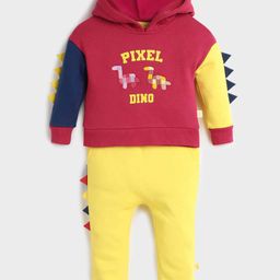 Somersault Full Sleeves Dinosaurs Embroidered Hooded Sweatshirt With Joggers Set - Multi Colour-image-48