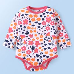 Doodle Poodle 100% Cotton Knit Full SleevesFloral Printed Onesie - White-image-76