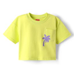 Babyhug Cotton Knit Half Sleeves Drop Shoulder T-Shirt with Coconut Tree Print -Limegreen-image-64