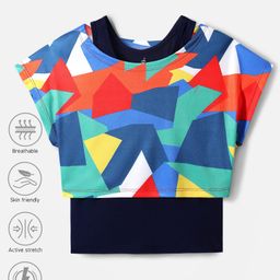 Pine Active Half Sleeves Super Stretch Crop Top & Inner T-Shirt - Blue & Black-image-26
