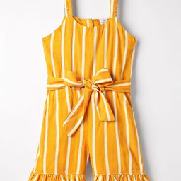Mark & Mia Cotton Woven Sleeveless Striped Jumpsuit with Belt & Frill Detailing - Mustard-image-3