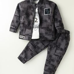 Dapper Dudes Full Sleeves Abstract Printed Jacket With Tee & Coordinating Pant Set - Grey-image-32