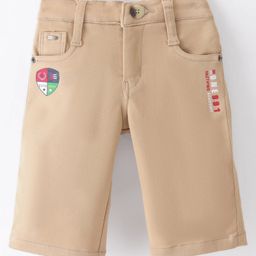 Noddy Cotton Lycra Patch Detailed & Typography Printed Jamaican Shorts - Fawn-image-66