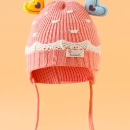 Babyhug Woollen Cap With Cord & Ear Applique Pink - Diameter 11 cm-picture-12