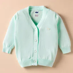 Simply Knitted Full Sleeves Front Open Sweater With Heart Embellishment - Light Green-picture-16