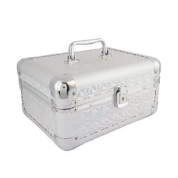 Flingo Silver-Toned Self Design Vanity Case With Mirror & Lock Organizer-38