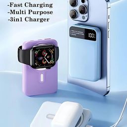 GearZTouch Volt Wireless Ultra Power Bank 10000mAH, Fast Charging 22.5W, Triple Output (1 USB, 1Lighteening&1 Type-C Port)Purple image 2