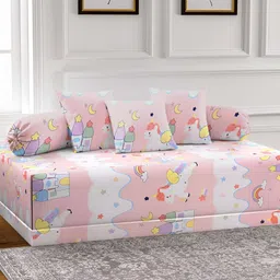 Arrabi 6-Pcs Pink & White Printed Diwan Set-0