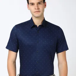 Peter England Men Spread Collar Geometric Printed Cotton Formal Shirt-image-90