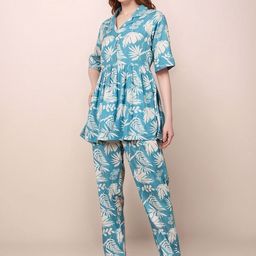 ANEKYA Floral Printed Lapel Collar Pure Cotton Tunic With Trouser-image-72