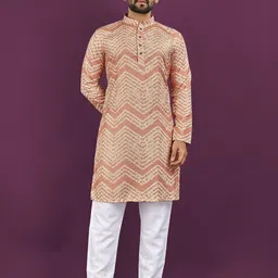 Leipzig Fashion Men Peach Viscose Rayon Kurtas-picture-39