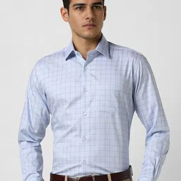Van Heusen Men Regular Fit Spread Collar Grid Tattersall Checked Cotton Formal Shirt-image-30