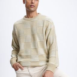 glitchez Streetwear Knit Checked Drop-Shoulder Pullover-image-46