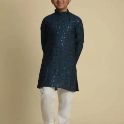 Pro-Ethic Style Developer Boys Blue Cotton Jacquard Full Sleeves Kurta Sets-image-91