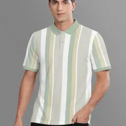 Bullmer Yellow & Green Cotton Regular Fit Striped Polo T-Shirt-picture-49