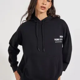 Styli Black Cotton Printed Hoodie-image-36