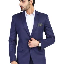 TAHVO Blue Cotton Slim Fit Blazer-image-52