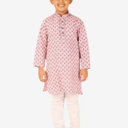 Pro-Ethic Style Developer Kids Peach & White Printed Full Sleeves Kurta with Pyjamas-picture-3