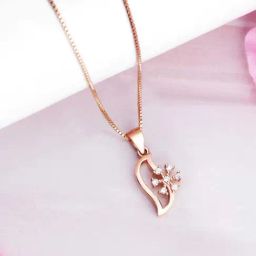 Zavya 925 Silver Leafy Radiance Elegance Rose Gold-Plated Pendant with Chain for Women-image-65