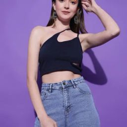Kotty Blue Polyster Solid Sleeveless Crop Top-picture-48