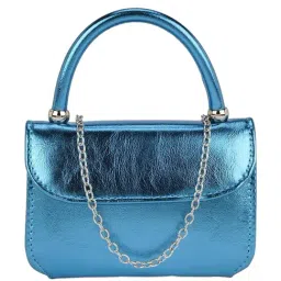Globus Turquoise Blue Textured Small Satchel Handbag-image-51