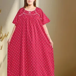 Bindass Female Collection Plus Size Printed Pure Cotton Maxi Nightdress-image-99