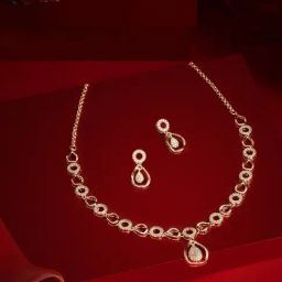 Zaveri Pearls Rose Gold Tone Dazzling Cubic Zirconia Necklace & Earrings Set-9