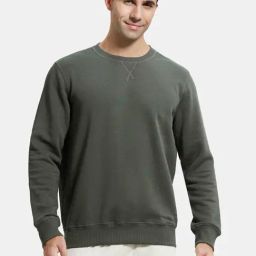 Jockey US92 Dark Olive Super Combed Cotton Rich Fleece Sweatshirt with Stay Warm Treatment-image-47