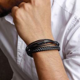 Joker & Witch Cadmus Black Leather Black Buckle Bracelet for Men-36
