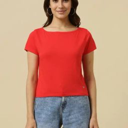 Allen Solly Red Cotton Regular fit Solid Top-image-73